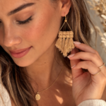 handmade macrame triangle earrings boho fringe statement jewellery