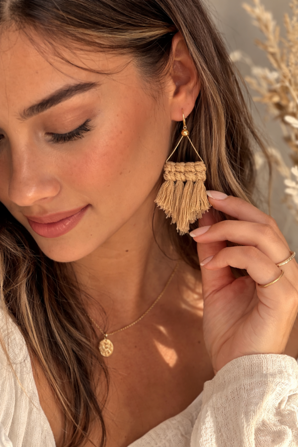 handmade macrame triangle earrings boho fringe statement jewellery