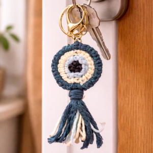 Handmade macrame evil eye keychain