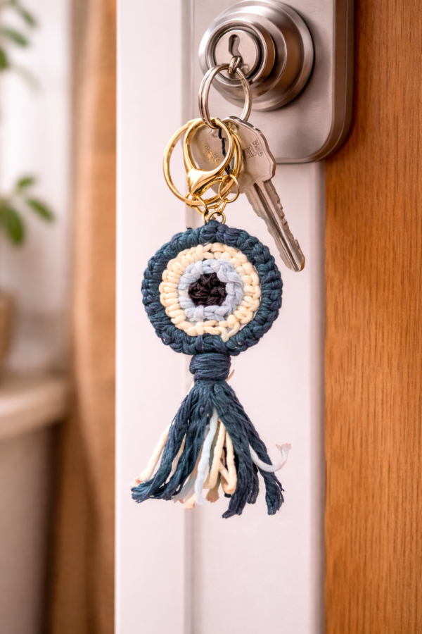 Handmade macrame evil eye keychain