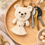 macrame bear keychain handmade cotton rope