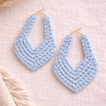 Ligh blue handmade macrame statement earrings