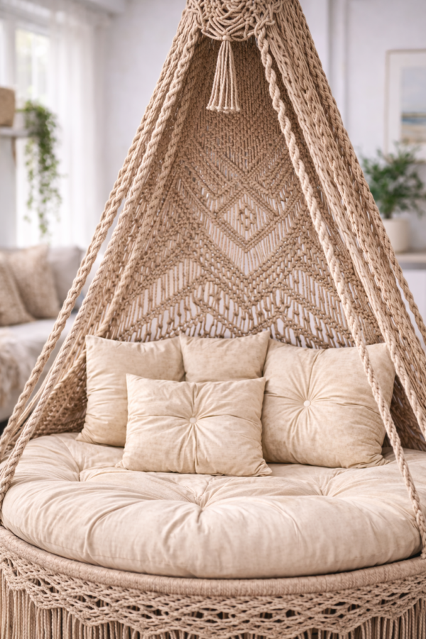 luxury handmade macrame hanging swing chair for living room