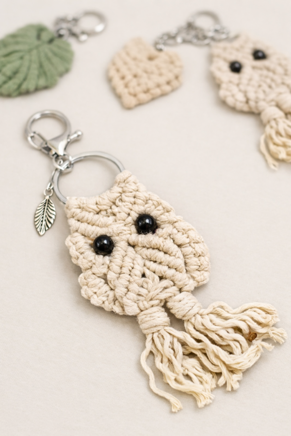 handmade macrame owl keychain boho cotton owl keyring