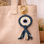 Handmade macrame evil eye keychain