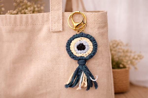 Handmade macrame evil eye keychain