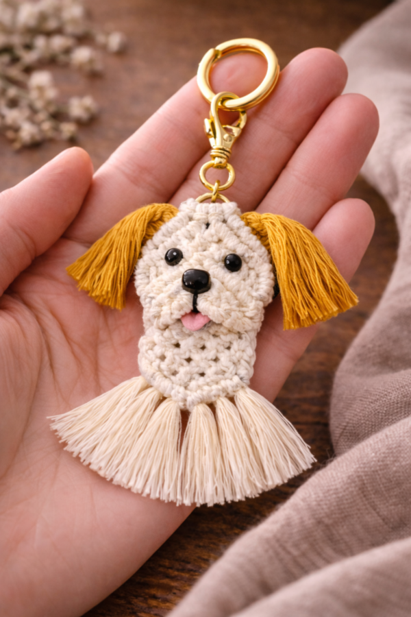 handmade macrame dog keychain