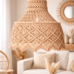Boho hanging lamp in white and beige color for boho home décor