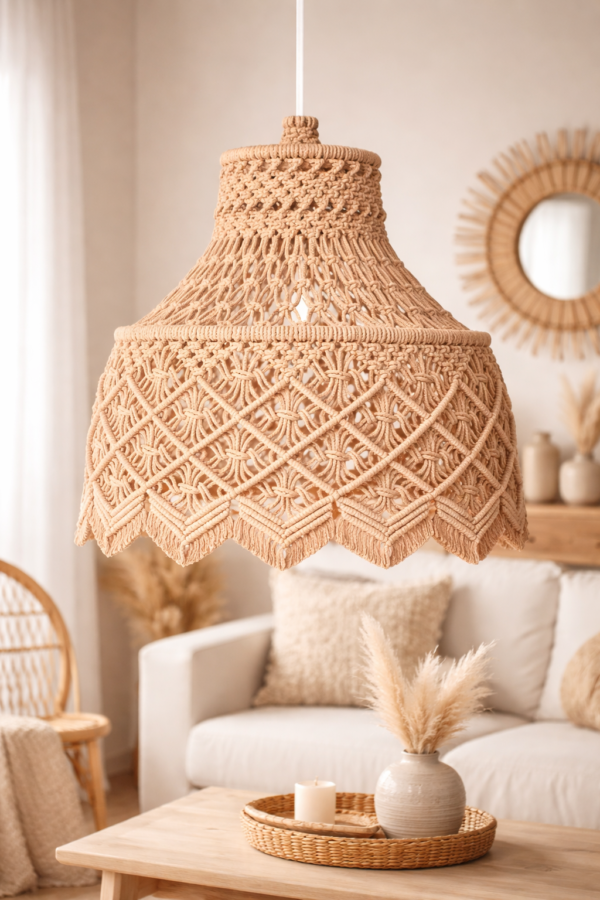 Boho hanging lamp in white and beige color for boho home décor