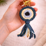 Handmade macrame evil eye keychain
