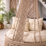 luxury handmade macrame hanging swing chair for living room