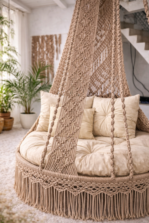 luxury handmade macrame hanging swing chair for living room