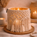 beige macrame lantern jar décor