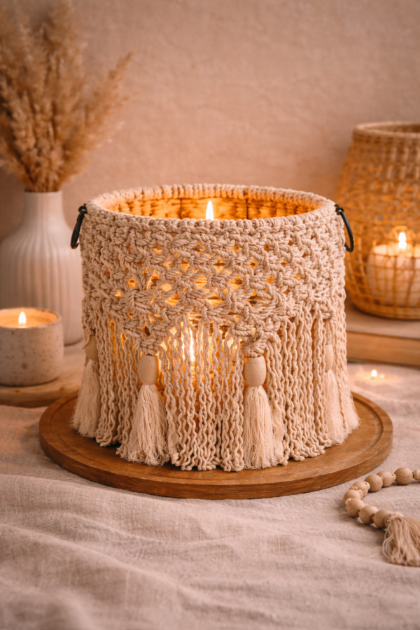beige macrame lantern jar décor