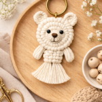macrame bear keychain handmade cotton rope