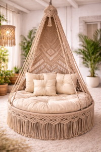 luxury handmade macrame hanging swing chair for living room