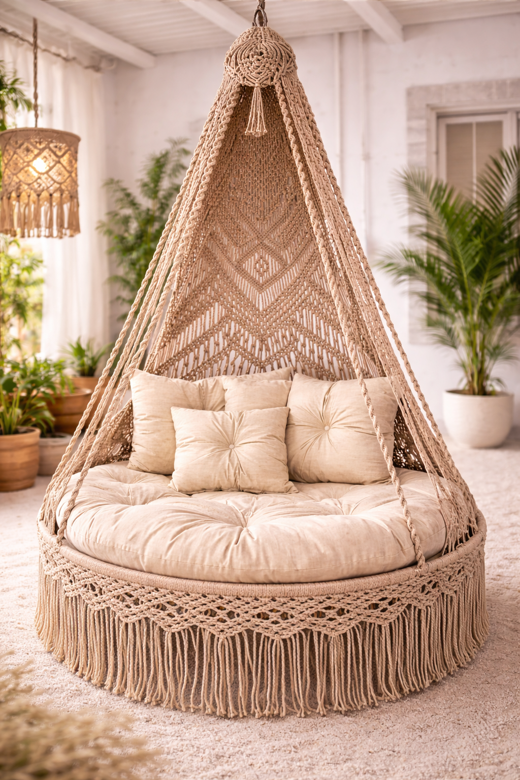 luxury handmade macrame hanging swing chair for living room