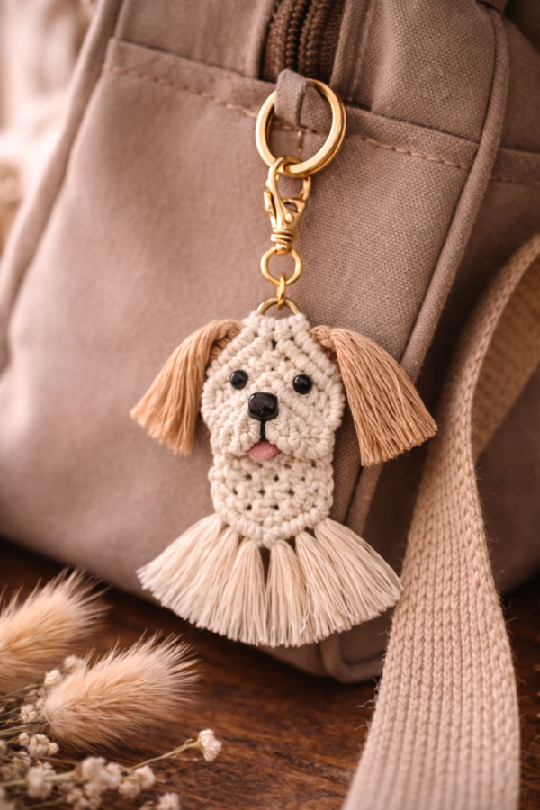 handmade macrame dog keychain