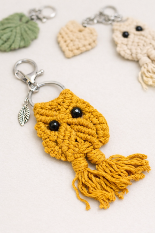 handmade macrame owl keychain boho cotton owl keyring
