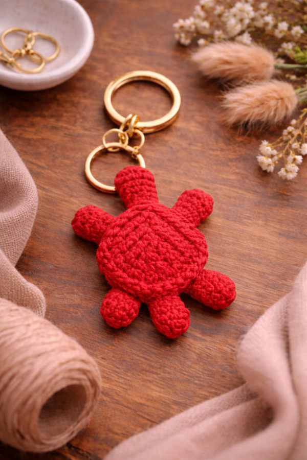 Handmade macrame turtle keychain