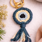 Handmade macrame evil eye keychain
