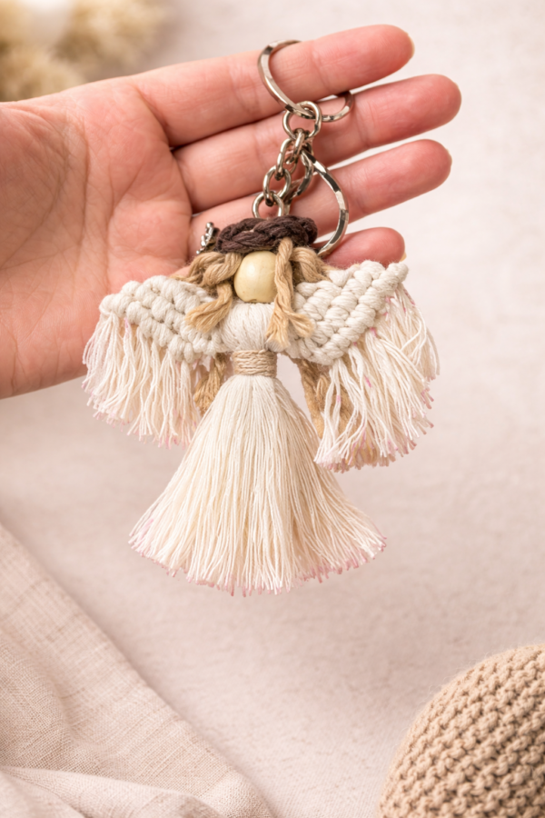 handmade macrame angel keychain cotton rope