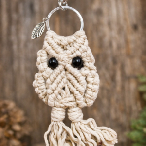handmade macrame owl keychain boho cotton owl keyring