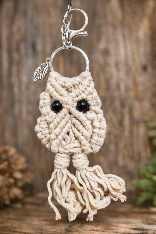 handmade macrame owl keychain boho cotton owl keyring