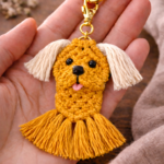 handmade macrame dog keychain mustared
