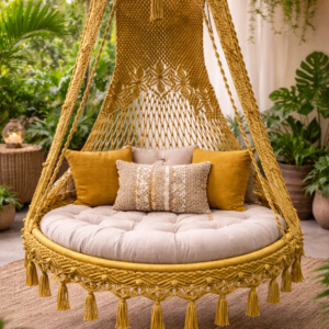 handmade macrame hanging swing chair for indoor decor