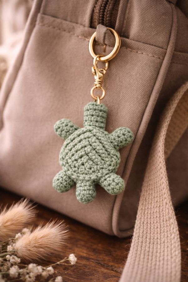 Handmade macrame turtle keychain