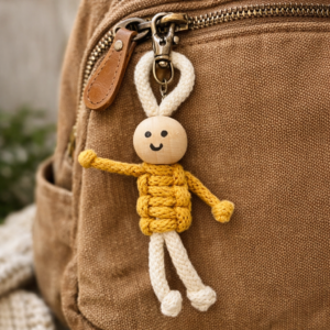 handmade macrame doll keychain cute boho rope keyring