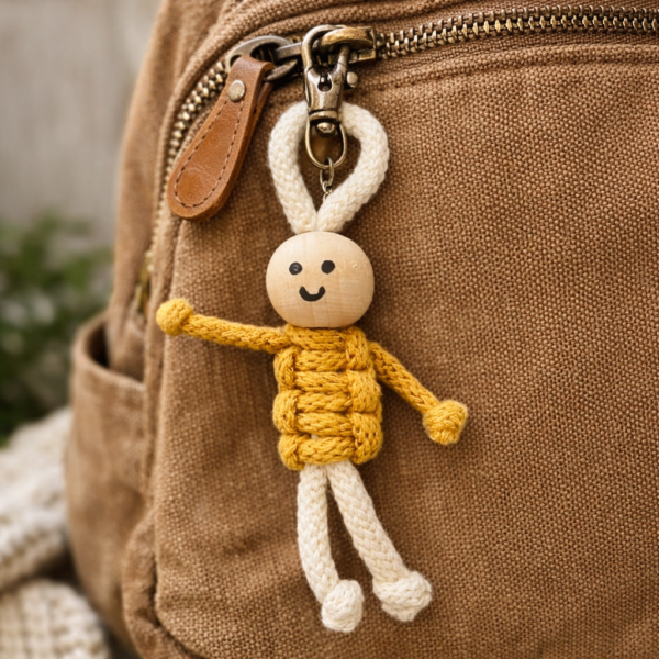 handmade macrame doll keychain cute boho rope keyring