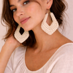 White macrame geometric earrings