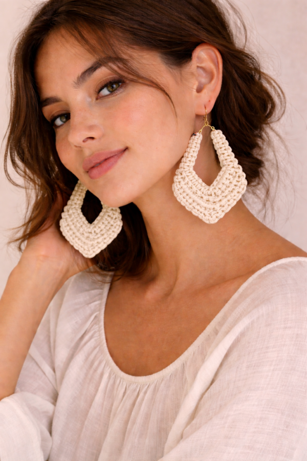 White macrame geometric earrings