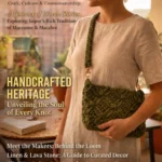 Handmade macrame handbag in green color with intricate cotton knot design placed on wooden table