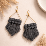 handmade blue macrame triangle fringe earrings boho jewellery