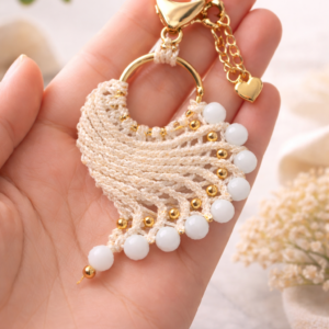 handmade macrame pearl keychain boho keyring