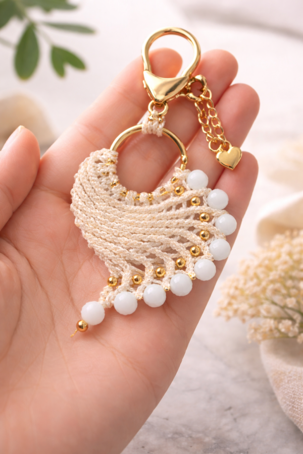 handmade macrame pearl keychain boho keyring