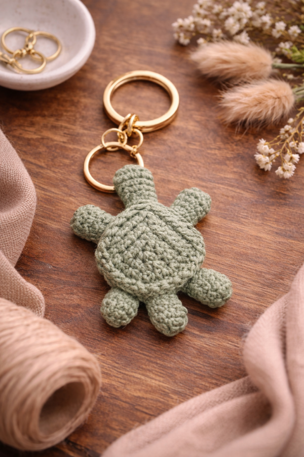 Handmade macrame turtle keychain