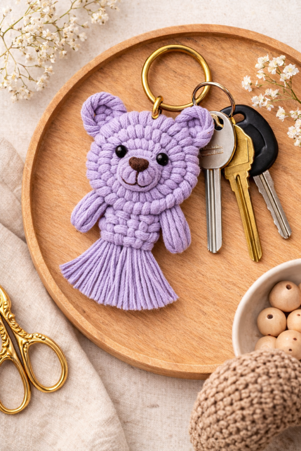 macrame keychain with keys aesthetic product