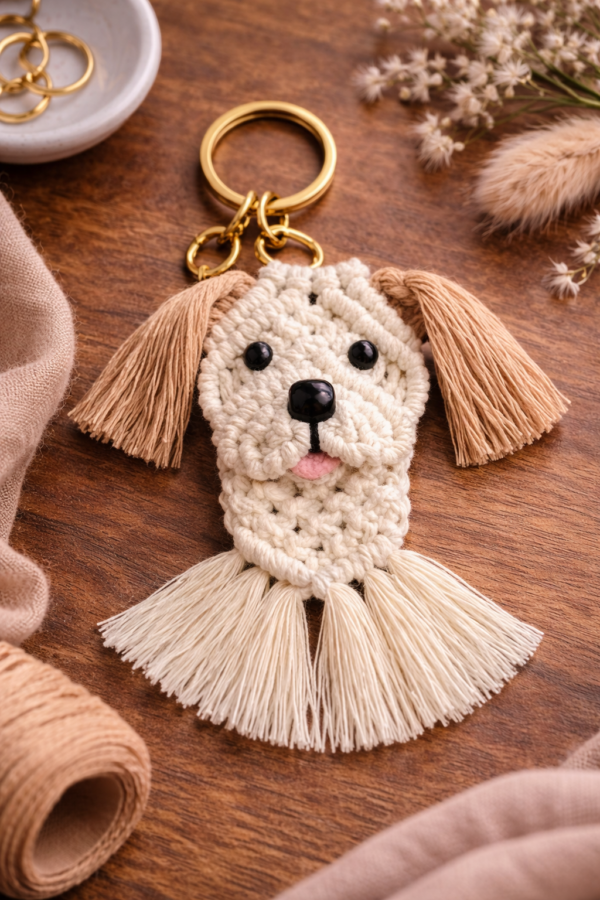 handmade macrame dog keychain