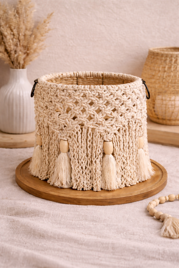 beige macrame lantern jar décor