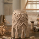beige macrame candle jar decor