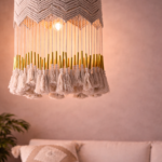 Handwoven cotton ceiling lamp with tassel design