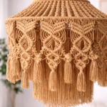 handmade macrame ceiling light beige color
