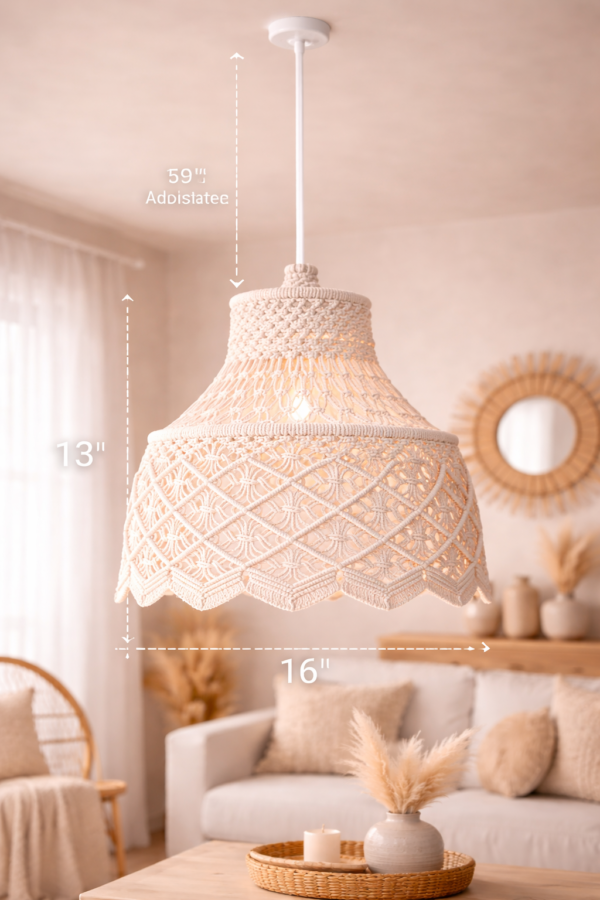 Boho hanging lamp in white and beige color for boho home décor