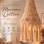 boho hanging lamp in beige color hanging in boho living room