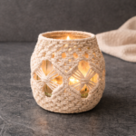 handmade elegant macrame candle holder jar in off white and beige color
