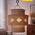 stone handcrafted macrame hanging lamp handmade boho ceiling light